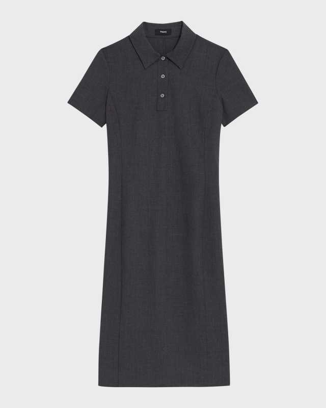 Wool Suiting Slim Polo Dress